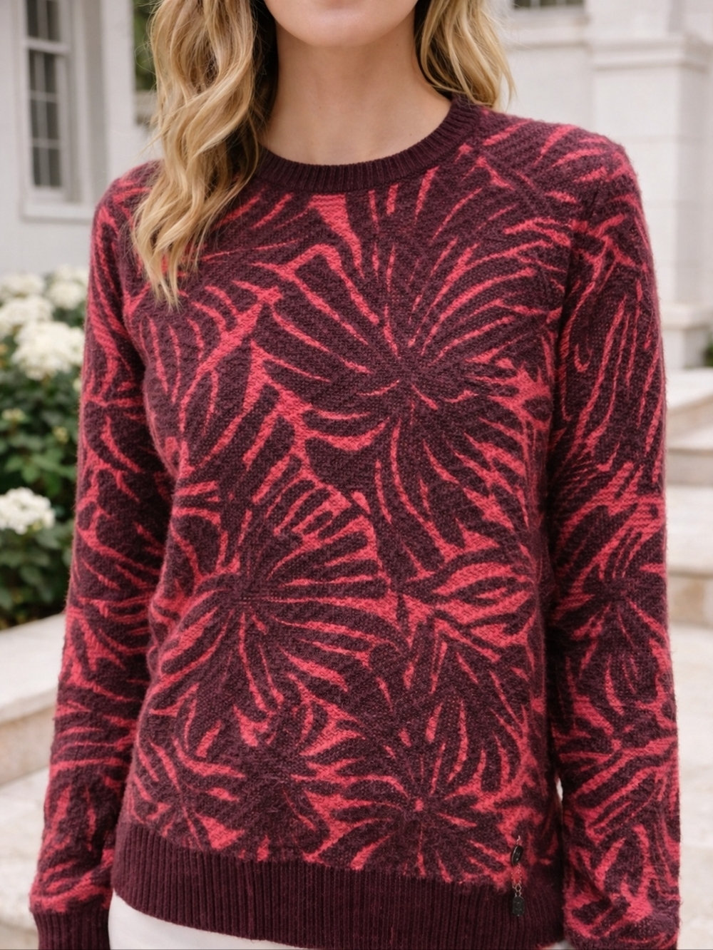 Scotch & Soda Amsterdam Couture Jacquard Cotton Sweater Pink Burgundy Knit